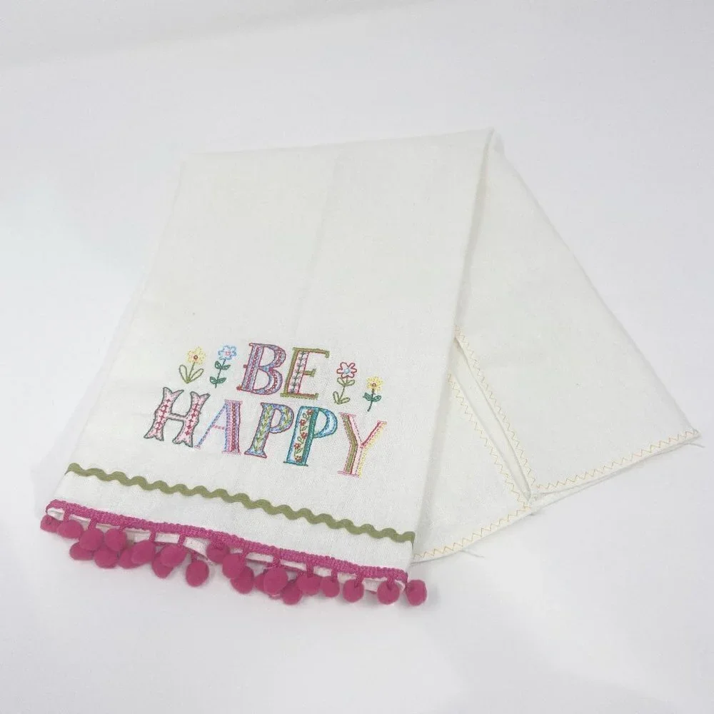 NATURAL LIFE | Be Happy Kitchen Hand Tea Towel Embroidered
